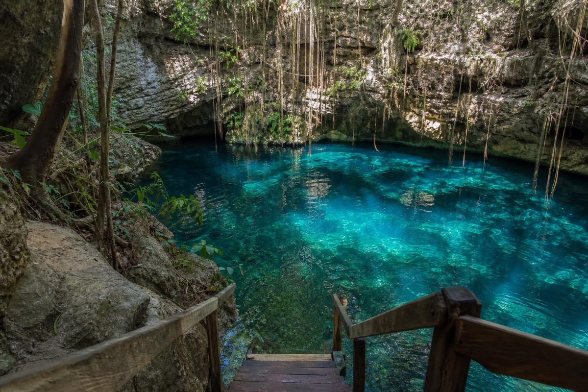 A refreshing swim in a Yucatan cenote after the ruins