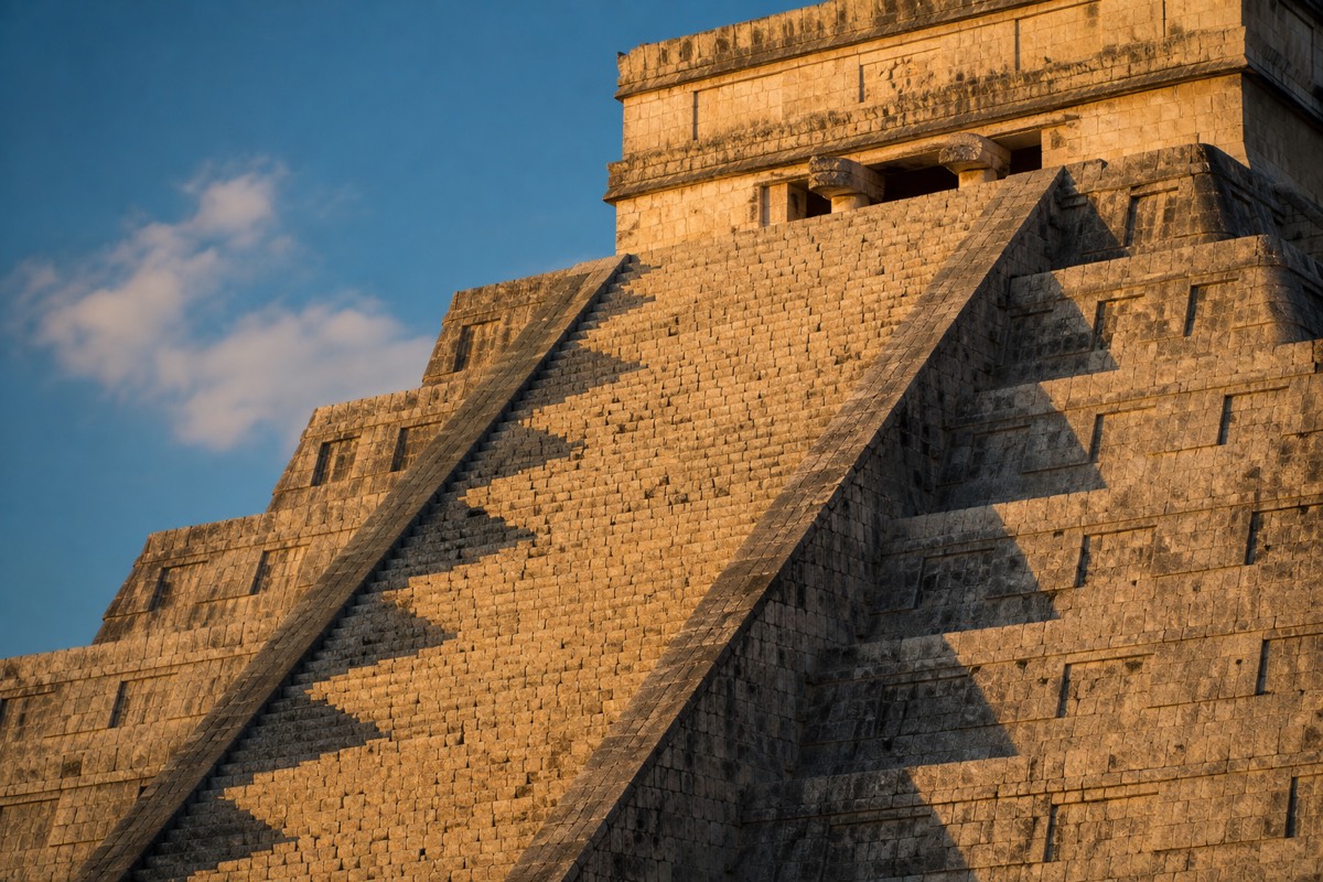 The equinox shadow serpent descending the steps of El Castillo